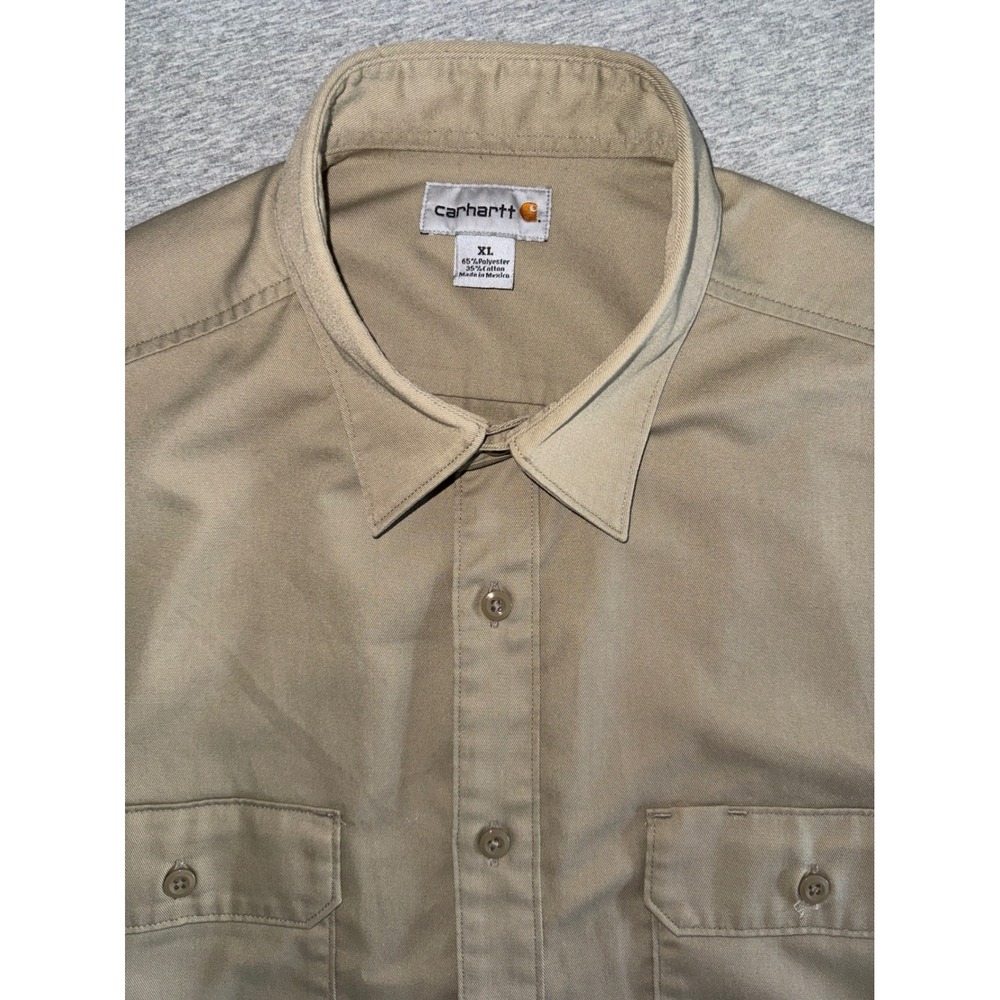Carhartt‎ Mens Khaki Short Sleeve Button Up Work Shirt Size XL Durable Rugged